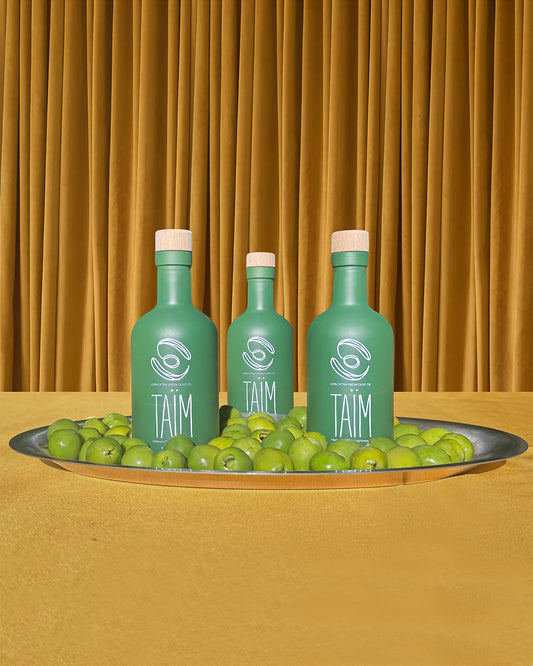 Taïm Olive Oil Discovery Set featuring six mini bottles of award-winning Lebanese extra virgin olive oil