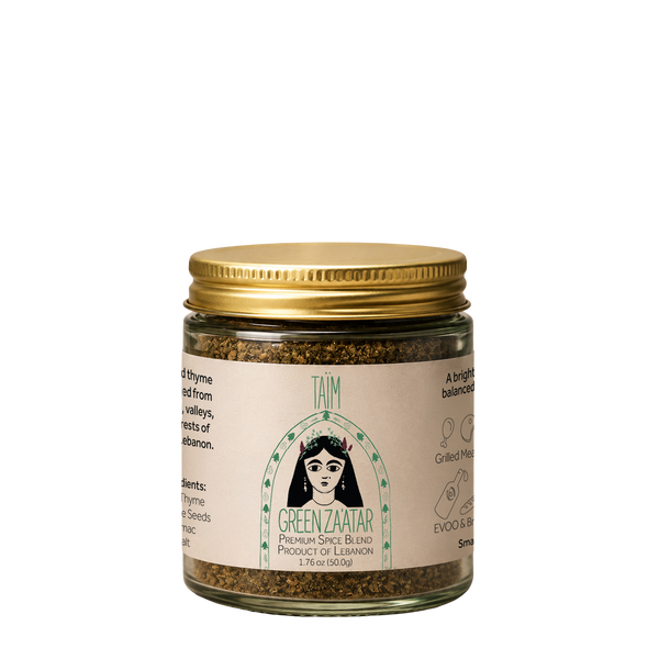 Jar of Taim Lebanese Green Za'atar spice blend 